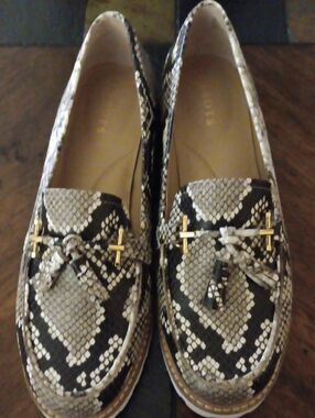 Talbots Black and Cream Snake-Print Loafers with Gold Hardware